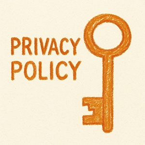 Crayon-style key illustration with the words Privacy Policy, symbolizing data protection and security on a Japan-themed blog.