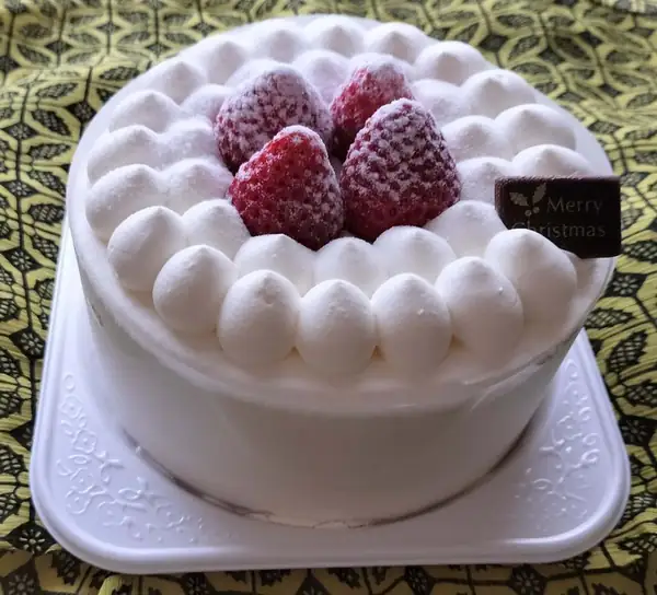 A Japanese-style Christmas shortcake with fresh strawberries and whipped cream from Lawson.